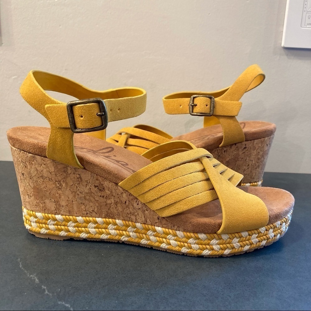 NWT Zodiac sz 8 Paola yellow suede cork wedge sandals - Picture 4 of 14